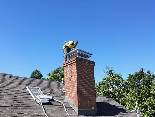 Security-Widefield Chimney Sweep technician measuring a chimney cap in Security-Widefield, CO